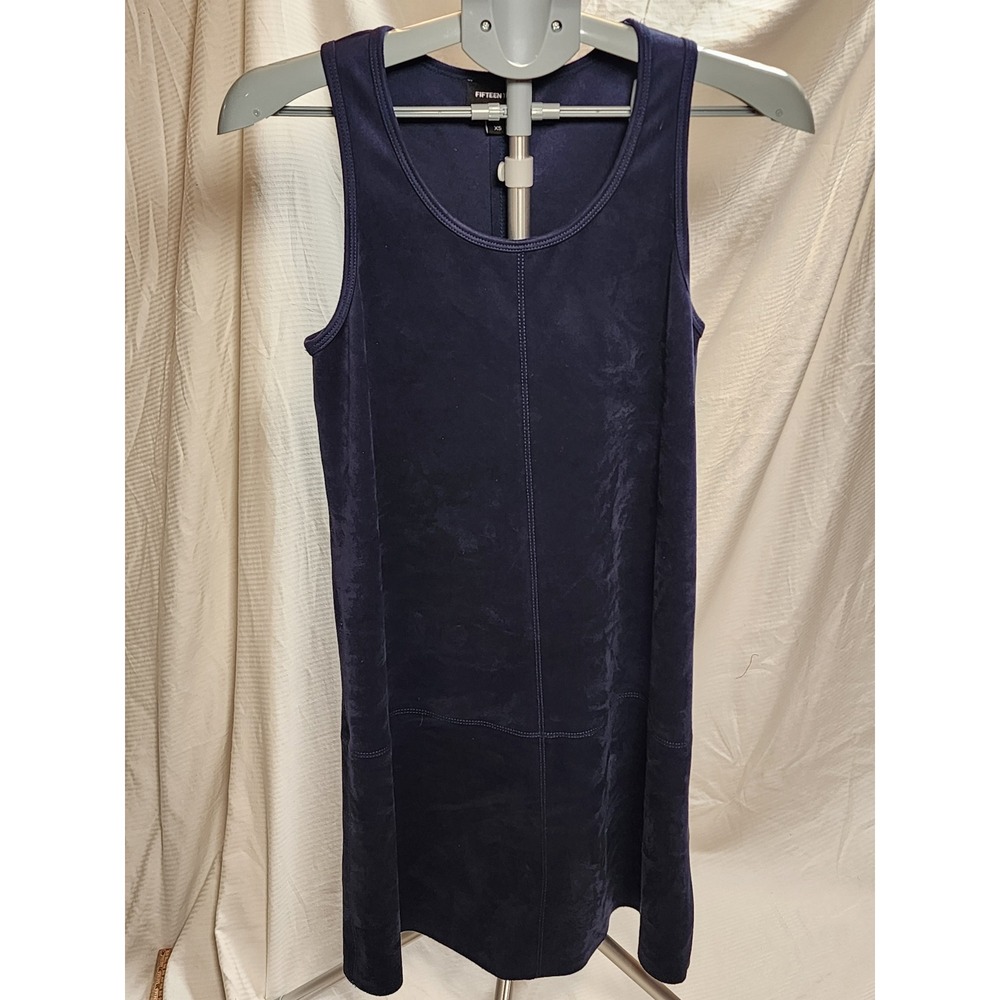 Fifteen Twenty Faux Suede Tank Dress Navy Blue XS Retro Mod Jumper Made in USA